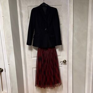 Elegant Black and Red Women's Skirt and black blazer.
